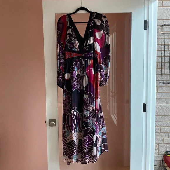 let me be floral midi dress Let Me Be Long-Sleeve V-Neck Floral A-Line Midi Dress